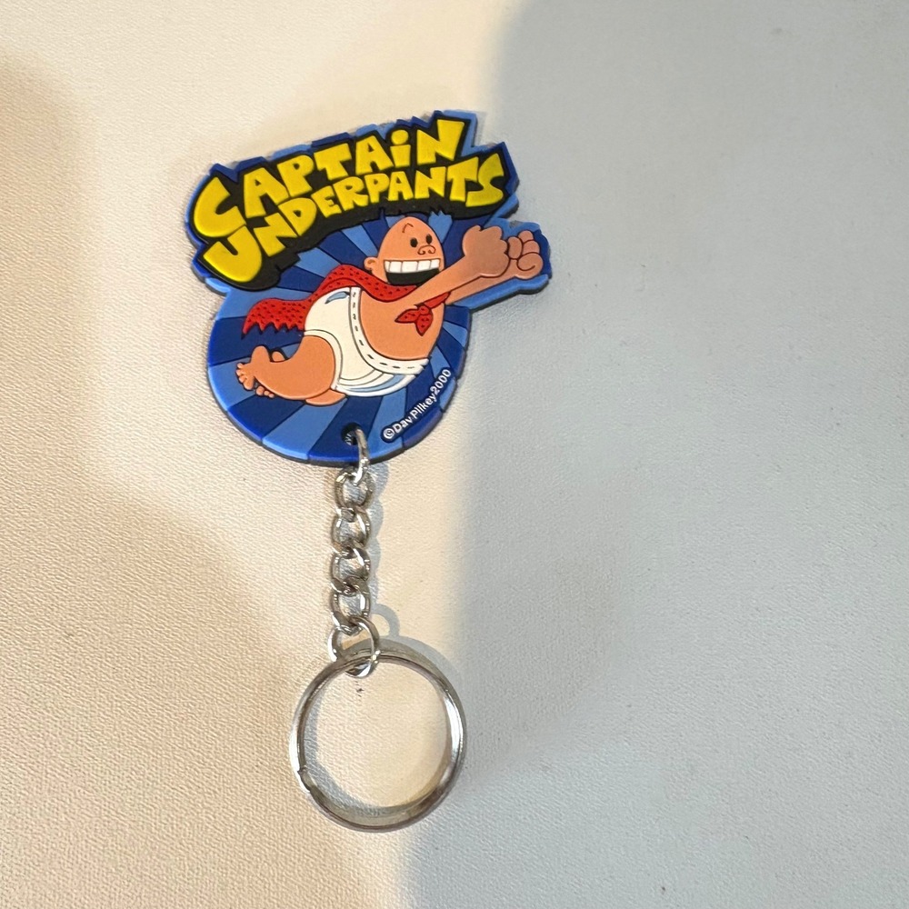 Vintage 2000 Captain Underpants Dav Pilkey Rubber Keychain Scholastic Blue